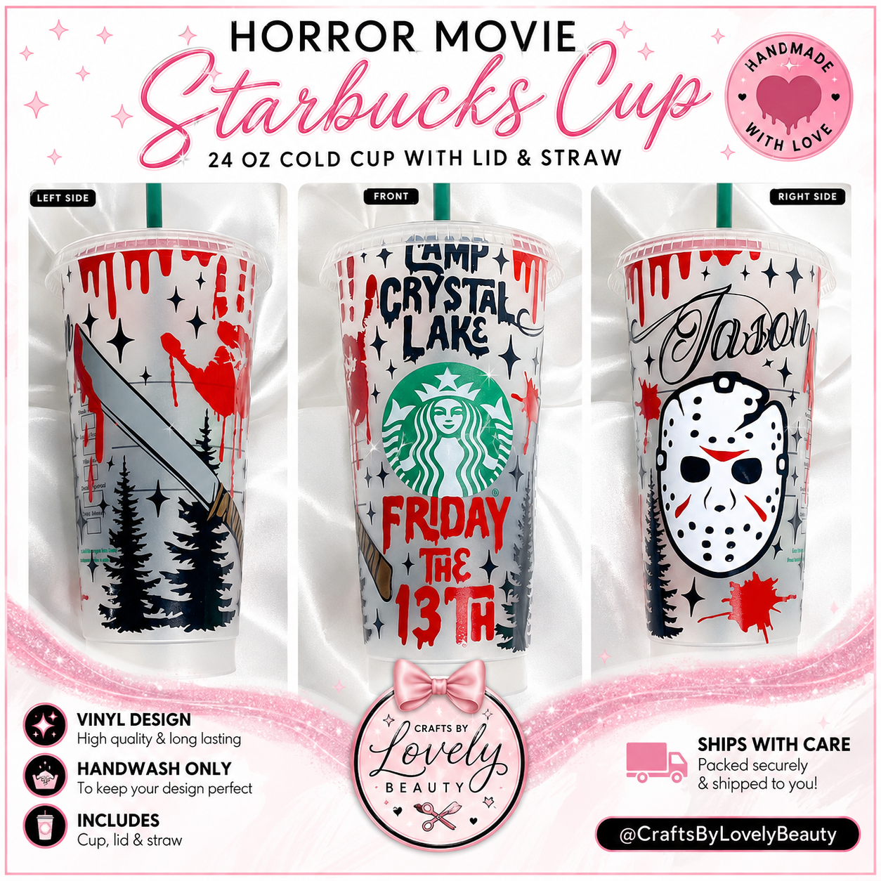Jason Horror Inspired 24oz Cold Cup 🔪🩸